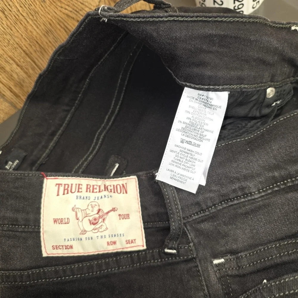 True Religion Jeans Mens 36x34 Black Rocco Relaxed Skinny Charcoal Wash Stretch